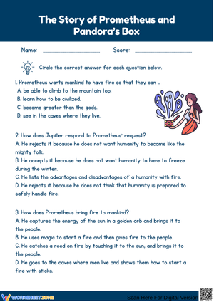 Prometheus and Pandora’s Box Multiple-Choice Worksheet