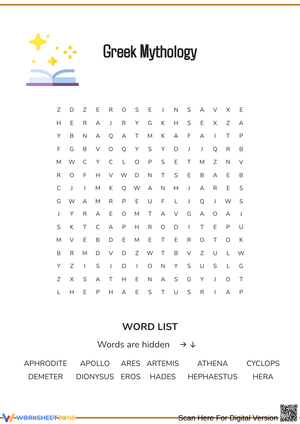 Greek Mythology Gods and Creatures Word Search
