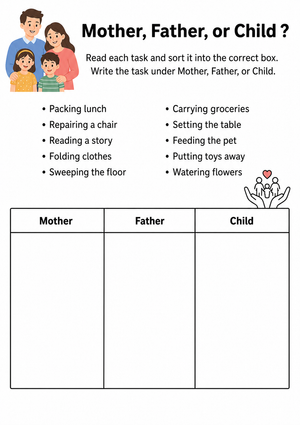 Family Roles Worksheet | Grade 1 Printable