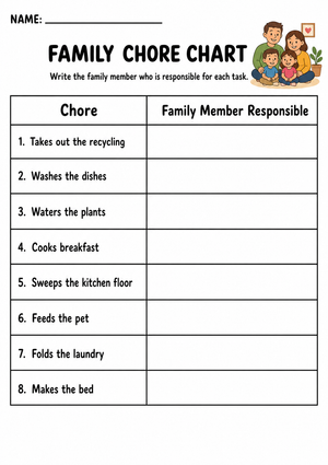 Family Chore Chart Worksheet | Grade 1-3 Essential