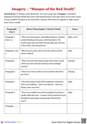 Masque of the Red Death Imagery Identification Worksheet