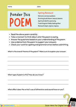 Spring Renewal Poem Analysis Worksheet
