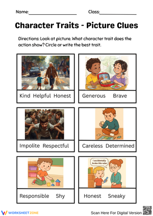 Character Traits Picture Clues Worksheet
