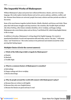 The Impactful Works of Shakespeare Worksheet