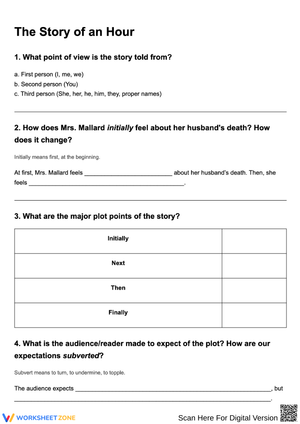 The Story of an Hour Comprehension Worksheet