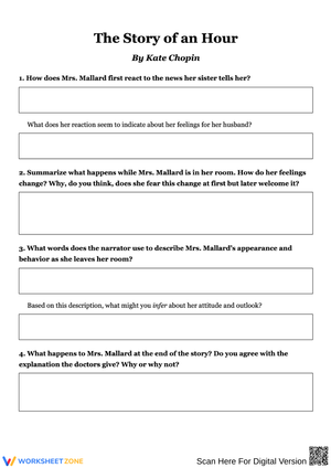 The Story of an Hour: Deep Comprehension Worksheet