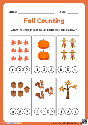 Fall Counting Worksheet for Kids