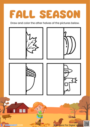 Fall Season Symmetry Drawing Worksheet