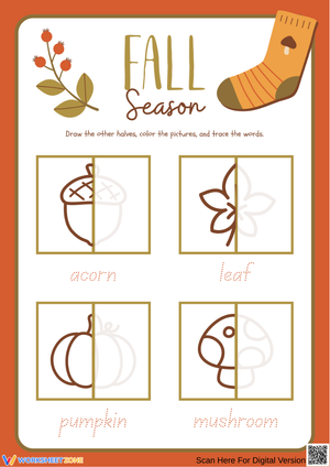 Fall Season Drawing and Tracing Worksheet
