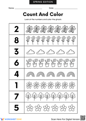 Spring Counting and Coloring Worksheet