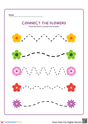 Connect the Flowers – Tracing Lines Worksheet