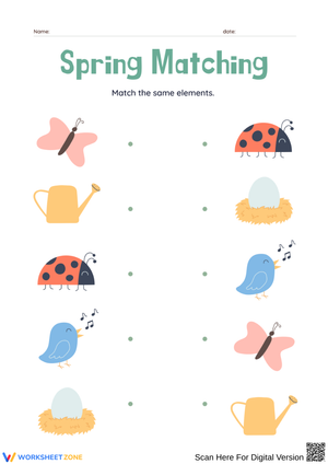 Spring Matching Worksheet for Kids