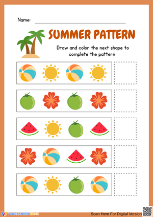 Summer Pattern Worksheet for Kids