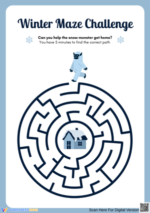 Printable Winter Maze Challenge Worksheet