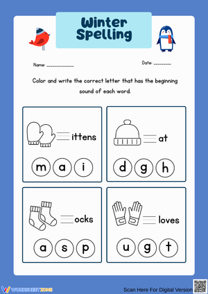 Winter Spelling – Beginning Sounds Worksheet