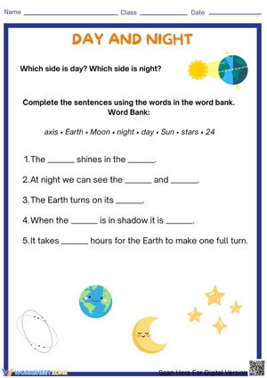 Day and Night Fill-in-the-Blanks Worksheet