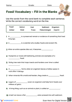 Fossil Vocabulary – Fill in the Blanks
