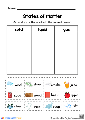 States of Matter Cut-and-Paste Worksheet
