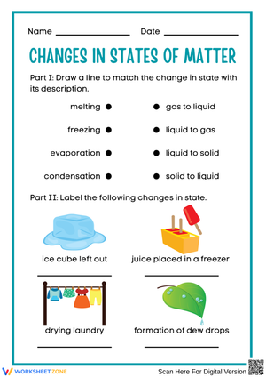 Matching and Labeling Changes in States of Matter Worksheet