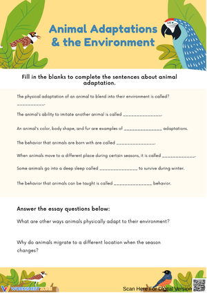 Animal Adaptations & the Environment Worksheet