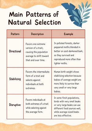 Printable Natural Selection Patterns Chart | Grade 9 Biology