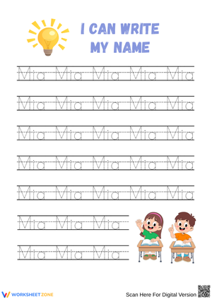 Name Tracing Practice – Mia