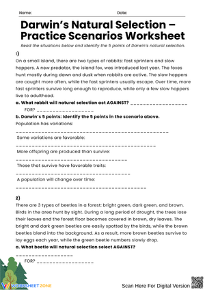 Darwin’s Natural Selection – Practice Scenarios Worksheet