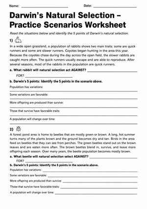 Natural Selection Scenarios | Grade 8 Science Printable