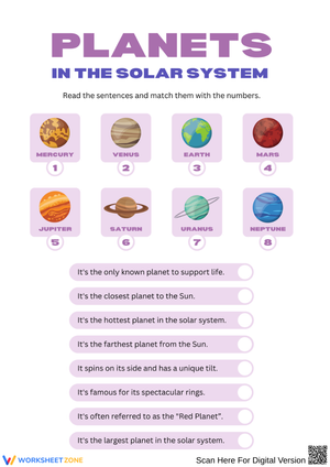 Planets in the Solar System Matching Worksheet