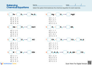 Balancing Chemical Equations: Multiple-Choice Worksheet