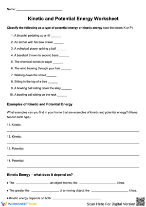 Kinetic & Potential Energy Activity Worksheet