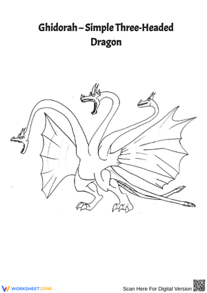 Ghidorah Coloring Page – Simple Three-Headed Dragon Outline
