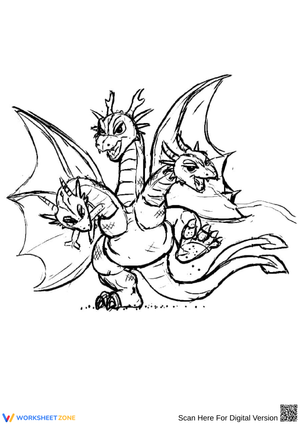 Cute Ghidorah Coloring Page – Three-Headed Dragon Sketch