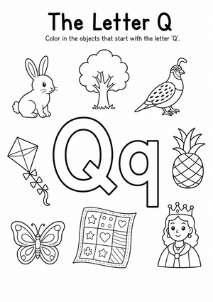 Letter Q Coloring Worksheet – Beginning Sounds Activity