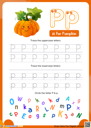 Letter P Tracing Worksheet – P is for Pumpkin