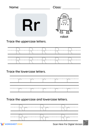 Letter R Tracing Worksheet – R is for Robot