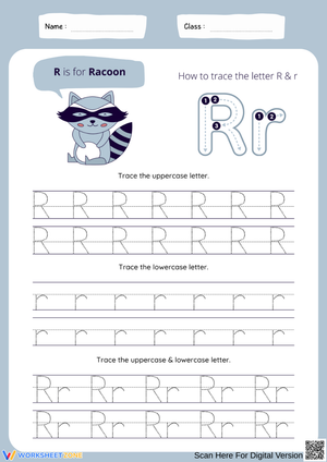 Letter R Tracing Worksheet – R is for Raccoon