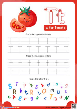 Letter T Tracing Worksheet – T is for Tomato