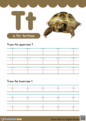 Letter T Tracing Worksheet – T is for Tortoise