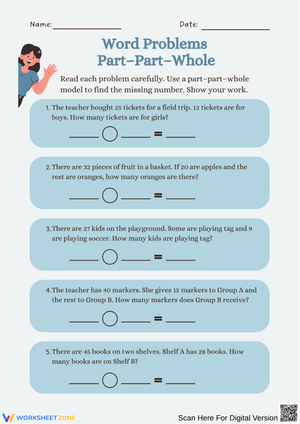 Part–Part–Whole Word Problems Worksheet