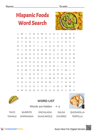 Hispanic Foods Word Search Worksheet