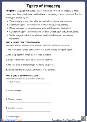 Types of Imagery Identification & Writing Worksheet