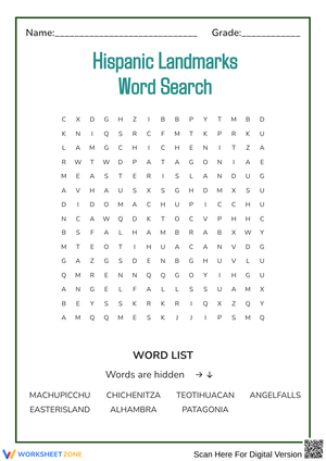 Hispanic Landmarks Word Search