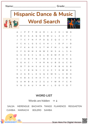 Hispanic Dance & Music Word Search