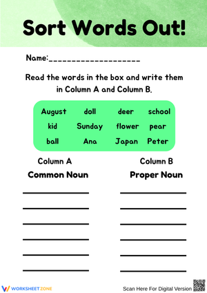 Sort Words Out! – Common vs Proper Nouns
