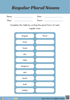 Regular Plural Nouns Worksheet