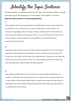 Identify the Topic Sentence Worksheet