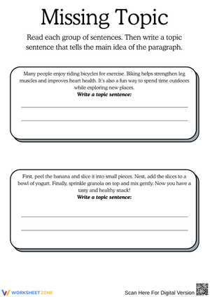 Missing Topic Sentence Writing Worksheet