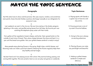 Match the Topic Sentence Worksheet