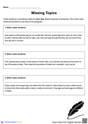 Missing Topic Sentence Worksheet